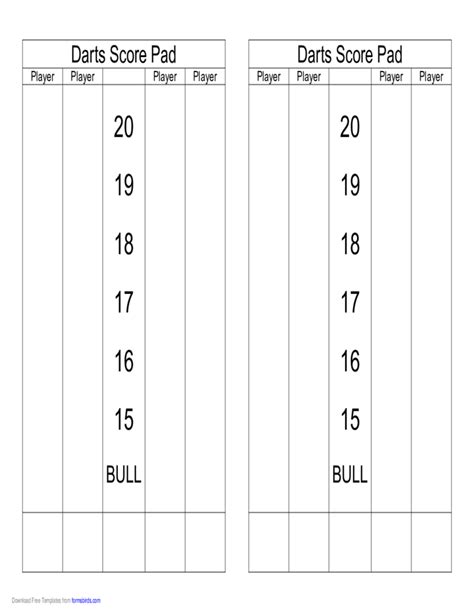 Printable Dart Score Sheets